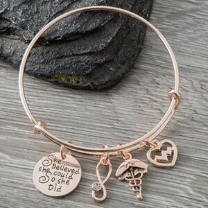 Nurse Bracelet She Believed She Could So She Did Bangle - Rose Gold